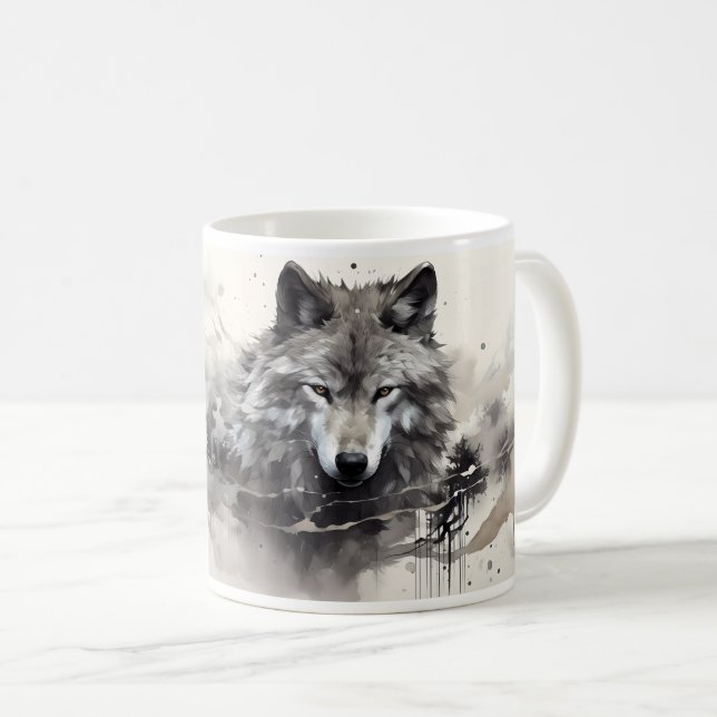 Ein Wolf im Art Painting Style Kaffeetasse (VorderseiteRechts)