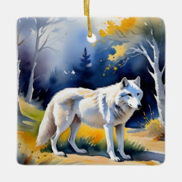 Ein Wolf in einem Aquarell Keramikornament