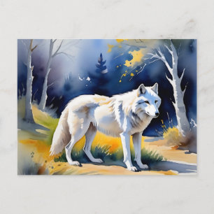 Ein Wolf in einem Aquarell Postkarte