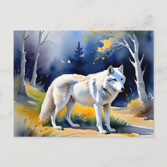 Ein Wolf in einem Aquarell Postkarte (Vorderseite)