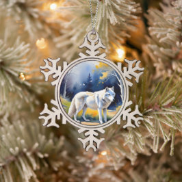 Ein Wolf in einem Aquarell Schneeflocken Zinn-Ornament