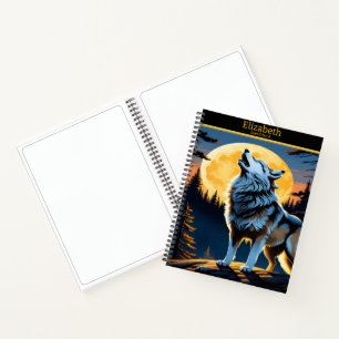 Ein Wolf serenades den Mond in einer ruhigen Nacht Notizbuch