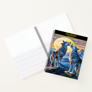 Ein Wolfslied unter dem glühenden Mondlicht in der Notizbuch