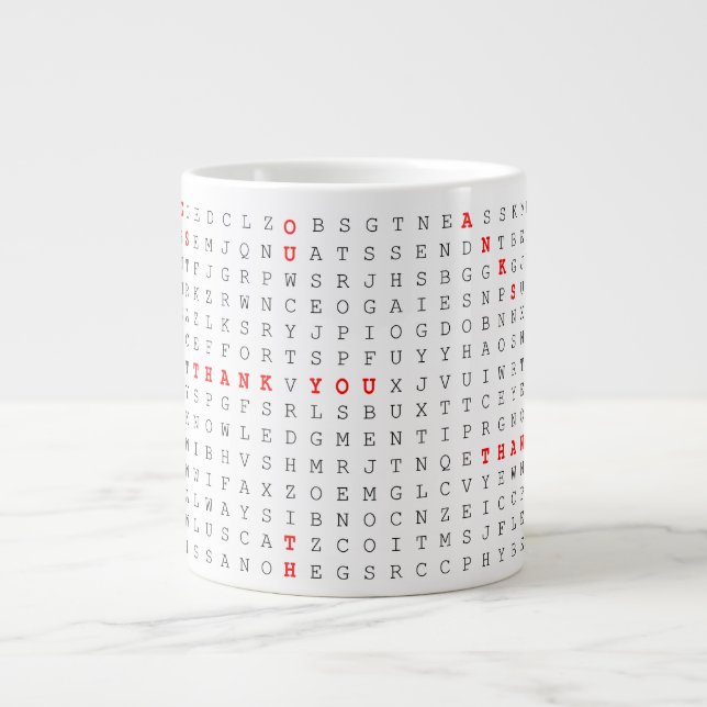 Ein Wort-Puzzle suchen Dankeschön Jumbo-Tasse (Vorderseite)