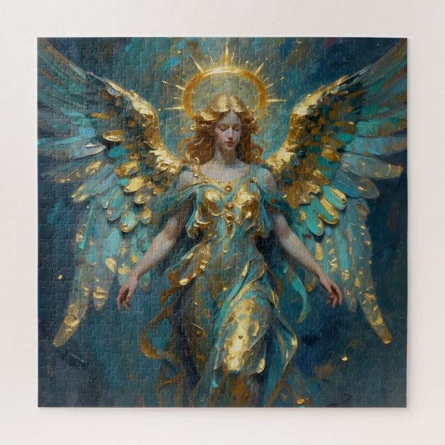 Ein wunderschöner Gold- und Türkis-Engel  Puzzle (Vertikal)