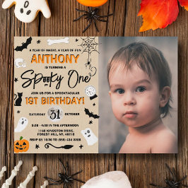Ein wunderschöner! Halloween 1. Geburtstag Foto Einladung