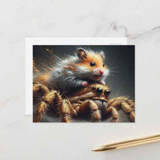 Ein wunderschöner Hamster mit Riesenspinne Postkarte (Vorderseite/Rückseite Beispiel)