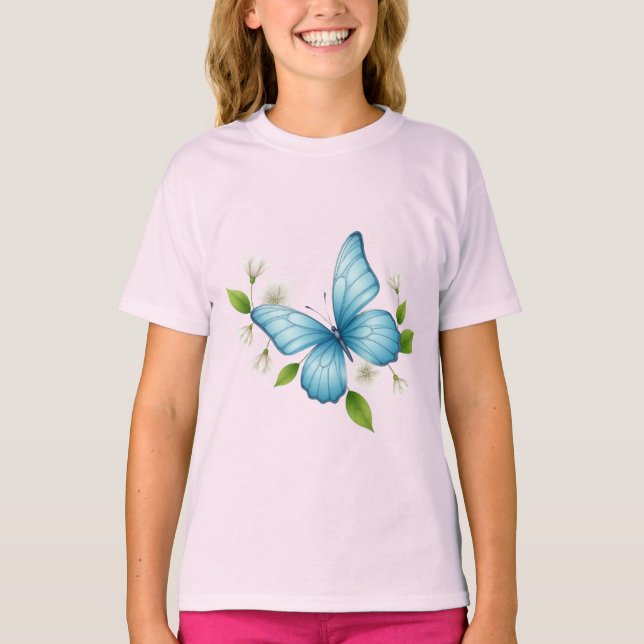 Ein wunderschöner insektenblauer Schmetterling, Gi T-Shirt (Vorderseite)