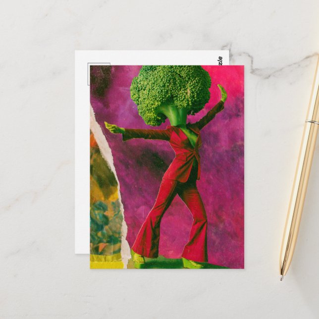 Ein wunderschöner Retro tanzender Brokkoli  Postkarte (Vorderseite/Rückseite Beispiel)