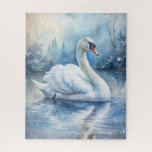 Ein wunderschöner Schwan Puzzle<br><div class="desc">Ein wunderschöner Schwan auf einem Teich im Winter</div>