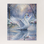Ein wunderschöner Schwan Puzzle<br><div class="desc">Ein wunderschöner Schwan auf einem Teich im Winter</div>