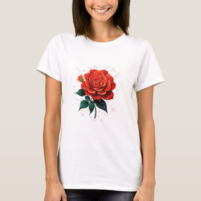 Ein wunderschöner T - Shirt mit roten Blume (Vorderseite)