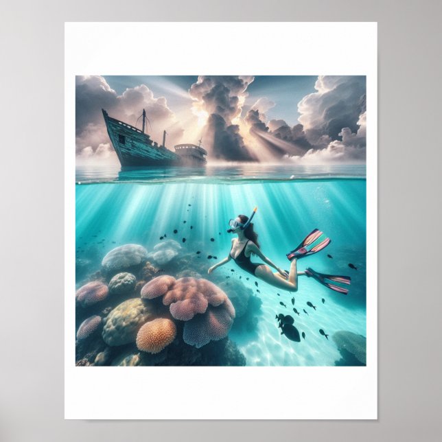 Ein wunderschöner Taucher findet ein versunkenes S Poster (Vorne)