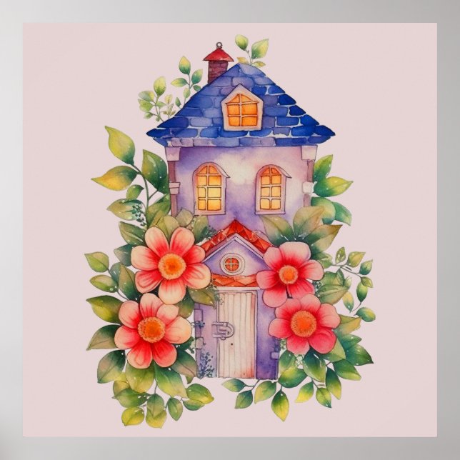 Ein wunderschönes Haus und Blume, farbenfrohe Wall Poster (Vorne)
