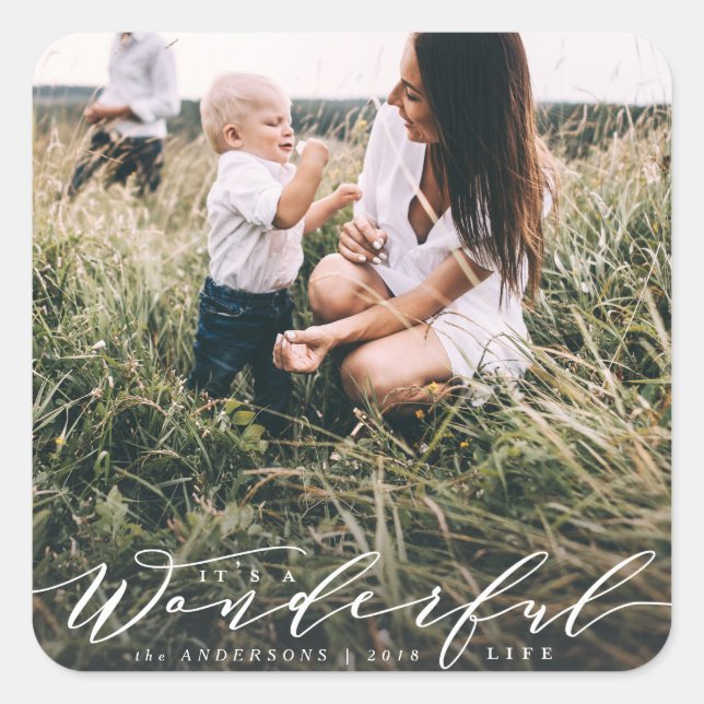 ein wundervolles Leben.. modernes Skript-Foto. Quadratischer Aufkleber (Vorderseite)