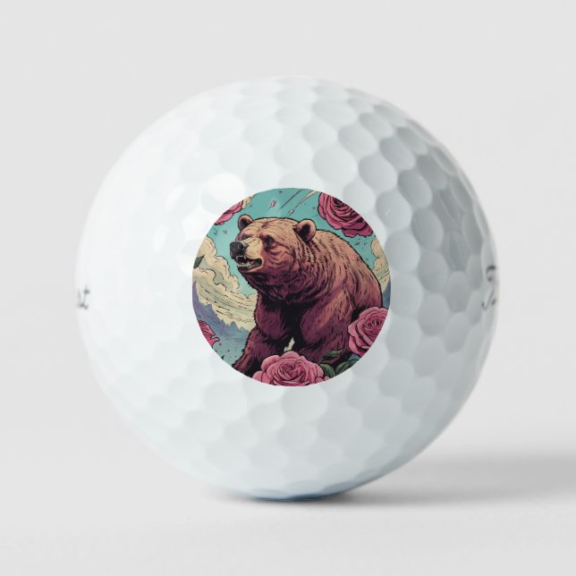 Ein wütender Bär taucht in die Rose Golfball (Vorderseite)