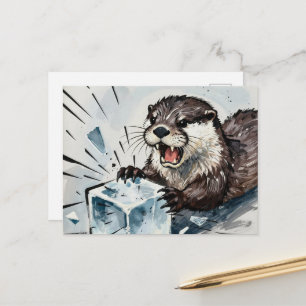Ein wütender Otter, der einen Eisblock zerbricht Postkarte