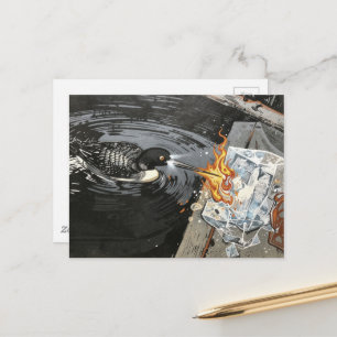 Ein wütender Taucher, der Eis mit Feuer schmilzt  Postkarte