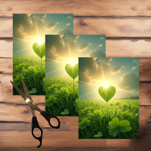 Ein zartes Kleeblatt Herz unter dem Abend Seidenpapier