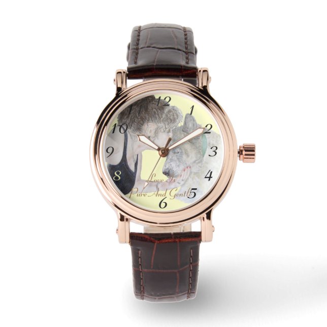 Ein zärtliches zeichn von Mädchen, die sich akita  Armbanduhr (Vorderseite)