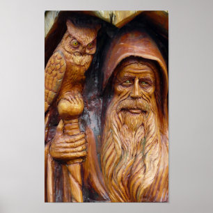 Ein Zauberer und eine Schüssel tauchen aus Höhle a Poster