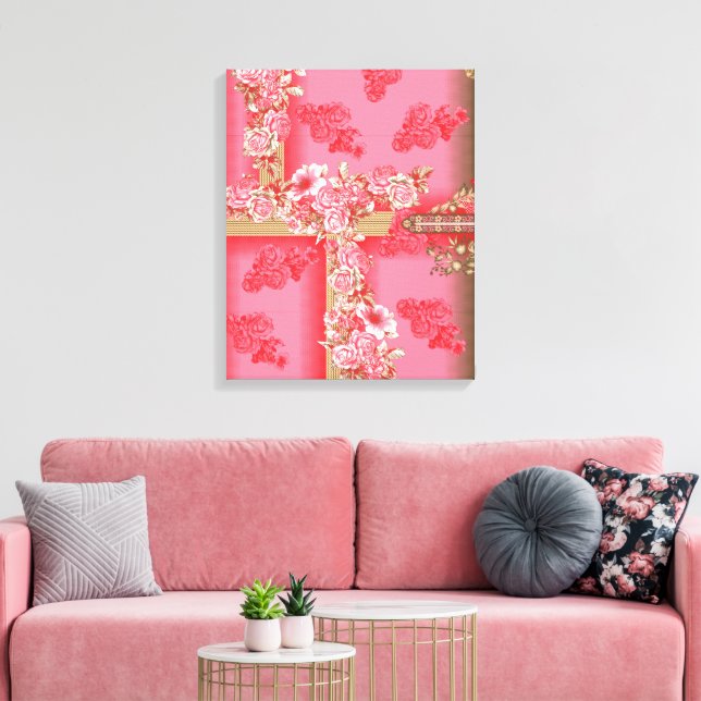 Ein zauberhaftes Blumenmuster in Rosa und Rosa. Leinwanddruck (Insitu (Wohnzimmer))