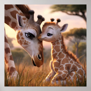 Ein Zaubermoment für Giraffe: Mutter und Baby Embr Poster