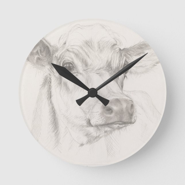 Ein Zeichnen einer jungen Kuh Runde Wanduhr (Vorderseite)