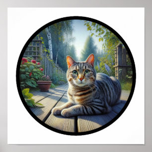 Ein zirkuläres 3D-Bild einer schönen Tabby-Katze Poster