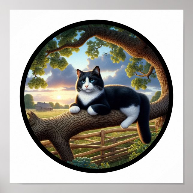 Ein zirkuläres 3D Bild einer schönen Tuxedo Katze Poster (Vorne)