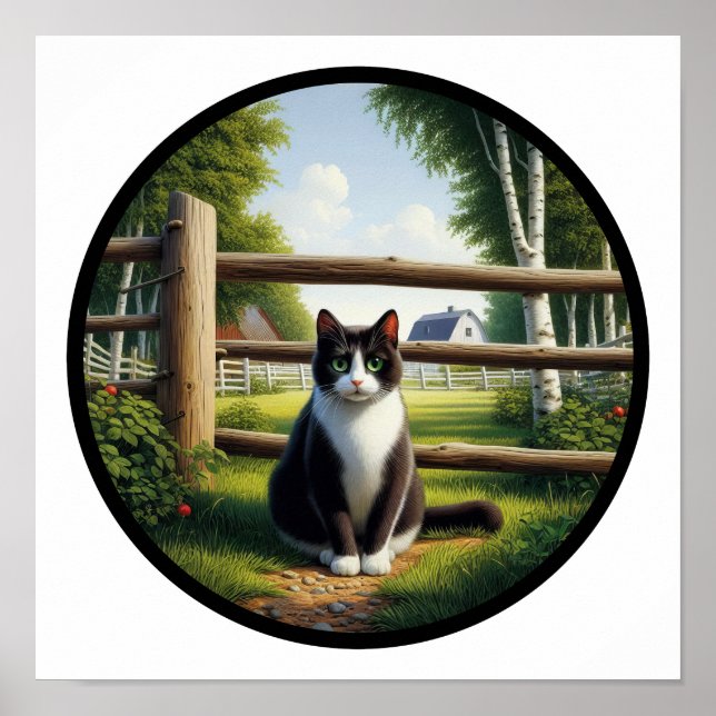 Ein zirkuläres 3D Bild einer schönen Tuxedo Katze Poster (Vorne)
