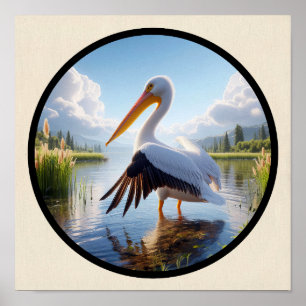 Ein zirkuläres 3D-Bild eines amerikanischen Weißen Poster