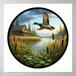 Ein zirkuläres 3D-Bild eines Mallard Duck Flying Poster