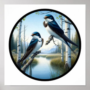 Ein zirkuläres 3D-Bild von 2 Perched Tree-Schwalbe Poster