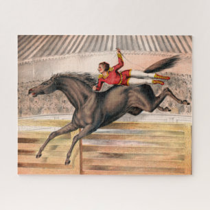 Ein Zirkuskünstler reitet auf einem Sprungpferd Puzzle