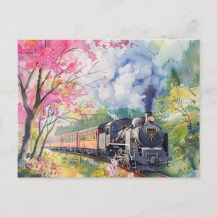 Ein Zug im Frühling Postkarte