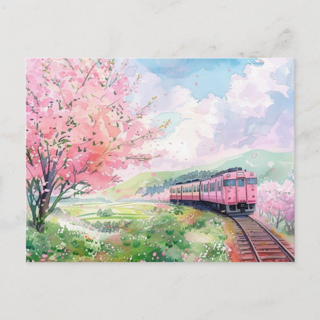 Ein Zug im Frühling Postkarte (Vorderseite)