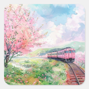 Ein Zug im Frühling Quadratischer Aufkleber