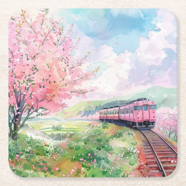 Ein Zug im Frühling Rechteckiger Pappuntersetzer (Vorderseite)