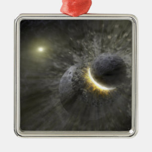 Ein Zusammenstoß massiver Objekte im Weltraum Ornament Aus Metall