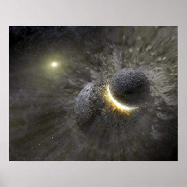 Ein Zusammenstoß massiver Objekte im Weltraum Poster (Vorne)