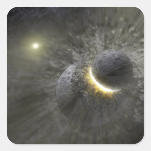 Ein Zusammenstoß massiver Objekte im Weltraum Quadratischer Aufkleber