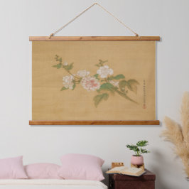 Ein Zweig blühender Hibiskus Tapestry Wandteppich Mit Holzrahmen