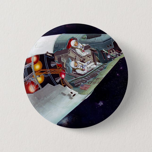 Ein zweiköpfiges Gemini-Raumschiff im Flug entführ Button (Vorderseite)