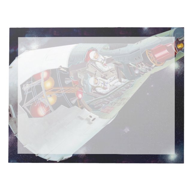 Ein zweiköpfiges Gemini-Raumschiff im Flug entführ Notizblock (Vorderseite)