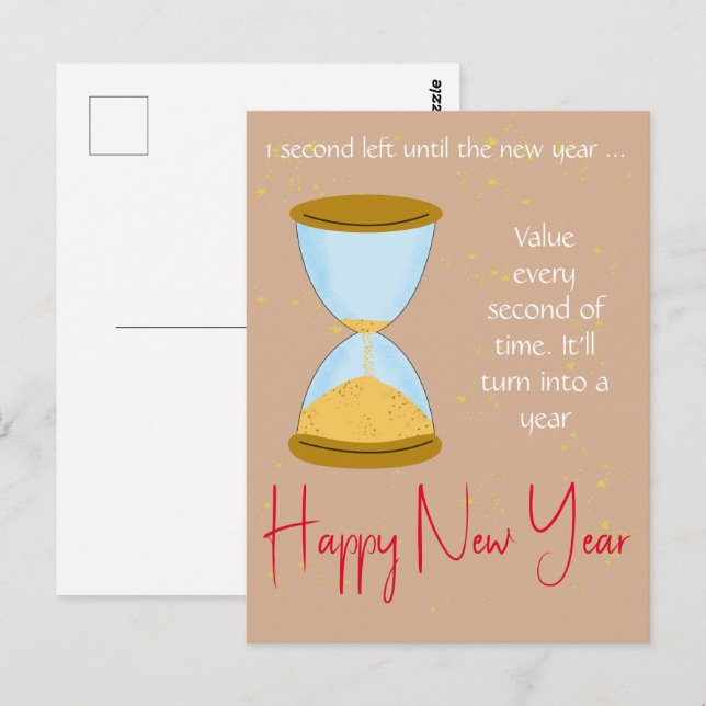 Ein zweites Stundenglas - Neues Jahr Postkarte (Vorne/Hinten)