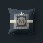 Einblendungseffekt des Ankermonographen eines Schi Kissen<br><div class="desc">Imitate Burlap Effect Nautical Ship's Anker Stripte für Sie auf jeder Seite mit Ihrem ersten personalisieren.</div>