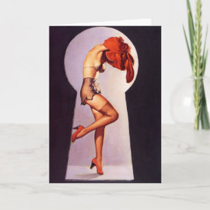 Einblick auf Pin-Up Girl Grußkarte Feiertagskarte