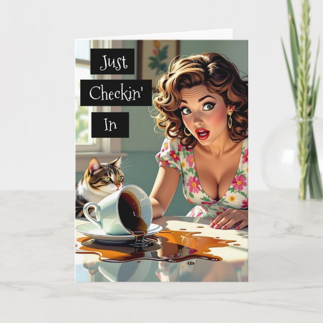 Einchecken | Funny Spilt-Kaffee Karte (Vorderseite)