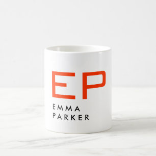 Eindeutiger Name Schwarz-weiß Trendy Red Monogram Kaffeetasse